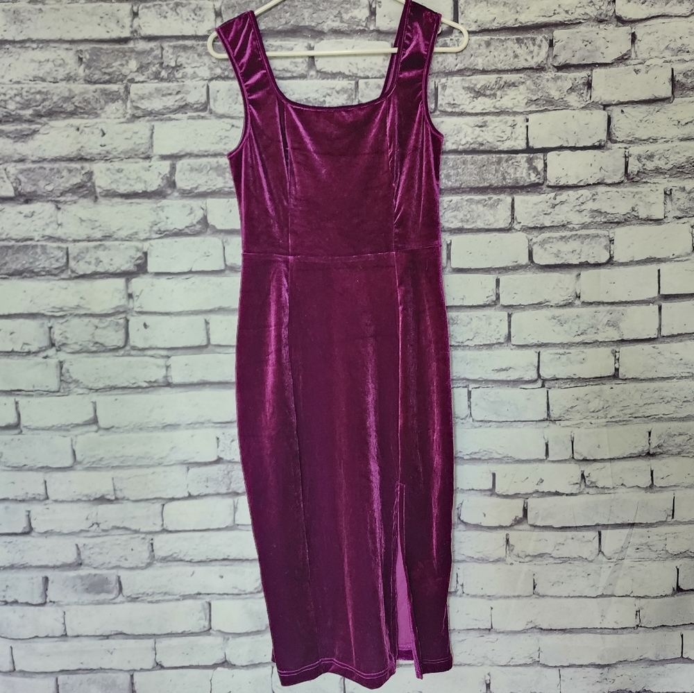 Purple Velvet Sleeveless Midi Dress With Slit - M